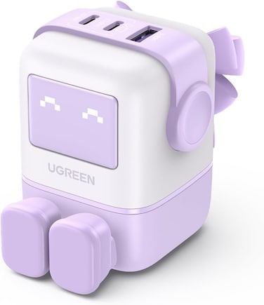 UGREEN UNO 65W USB C Charger 3-Port Nexode 65W GaN,LED Display,Compact Funny Fast Charger Type C Power Adapter for MacBook/HP/Dell/Lenovo, iPhone 16 Pro Max, Galaxy S25 Ultra, Steam Deck, etc-Purple