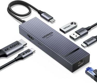 UGREEN Revodok Pro 1061 6 in 1 USB C Hub Gigabit Ethernet Adapter with 4K 60Hz HDMI, 100W PD Charging, 10Gbps USB Hub 3.2 Data for iPhone 17, MacBook Air, M1, M2, M3, iPad, Pro Max, Steam Deck