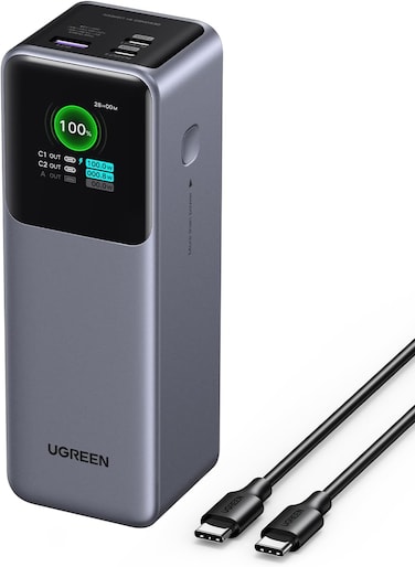UGREEN Nexode Power Bank 25000mAh 200W PD 3.1 Laptop Portable Charger 3 Ports Fast Charging Smart Digital Display Battery Pack for Dell, HP, ASUS, iPad Pro, iPhone 16 Series, Galaxy S24, AirPods, etc
