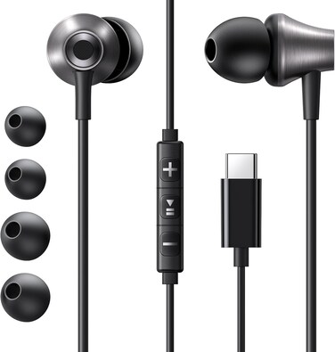 UGREEN USB-C Earphones In-ear Wired Headphones with Volume Control, USB Type-C Earbuds Noise-cancelling Microphone 10mm Driver, for iPhone 16 Series, Samsung S25/S24/S23 Series, iPad Pro, iPad Air,etc