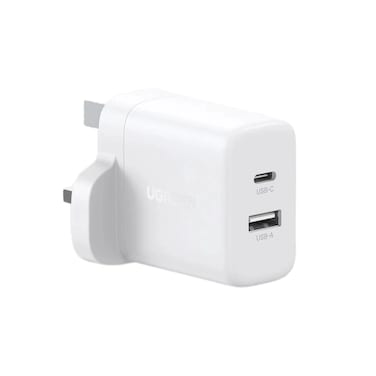 UGreen 20W Type-C + USB Port Fast Charger, Safety Dual Ports, Protections UK Plug &ndash; White