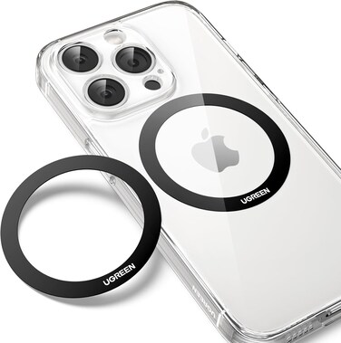 UGREEN MagSafe Ring Magnetic Sticker (2 Pack), Universal Conversion Kit Metal Plate for Phone Case MagSafe Wallet Power Bank, Fit for iPhone 16/15/14/13/12/11/X Series, Samsung S25/24/23/22, Black