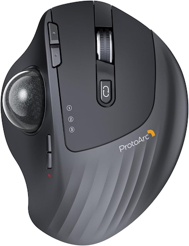 ProtoArc Wireless Trackball Mouse, EM01 NL Ergonomic Bluetooth Rollerball Thumb Rechargeable Computer Laptop Mouse, Adjustable Angle &amp; 3 Device Connection for PC, Mac, Windows-Gray Ball