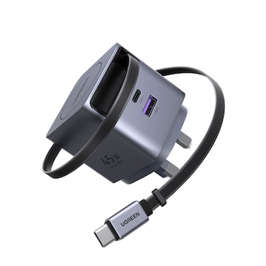 UGREEN 45W Nexode Pro GaN (USB-A*1 + Type-C*1) Fast Charger with Retractable Cable &ndash; X614 - 65823