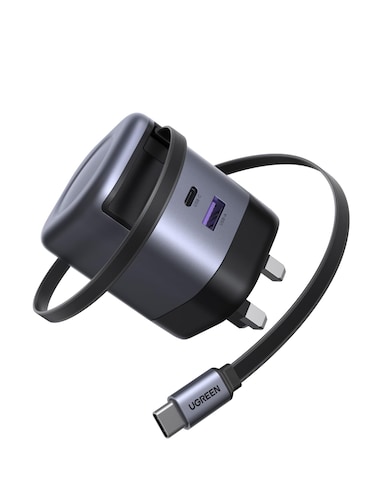 UGREEN 65W Type C Fast Charger with Retractable USB Cable, 3 Ports GaN Laptop Adapter, Wide Compatibility
