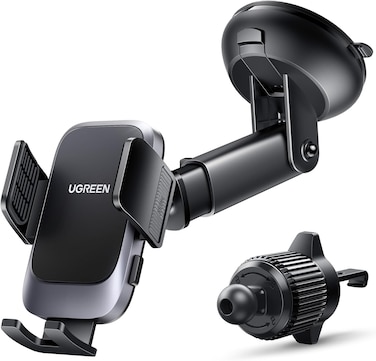 UGREEN Car Phone Holder Car Mount, [Upgraded 4-in-1 Dashboard/Air Vent/Windscreen], [One-button Release], Metal Hook Mobile Holder, Fit for iPhone 17/16/15/14, Samsung S25/24/23, 4.7-7.2" Accessories