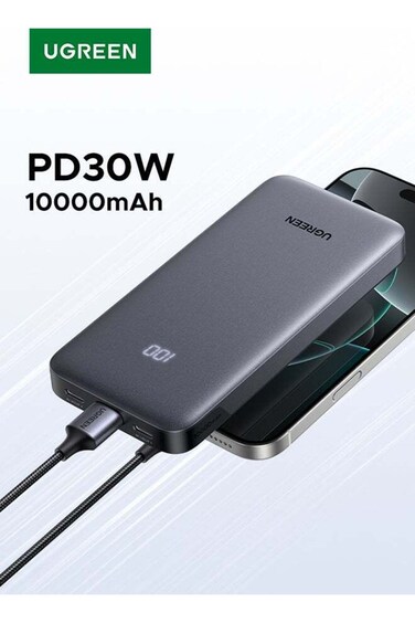 UGREEN 10000mAh Power Bank 2x USB-C + 1x USB-A 30W Fast Charging Portable Charger