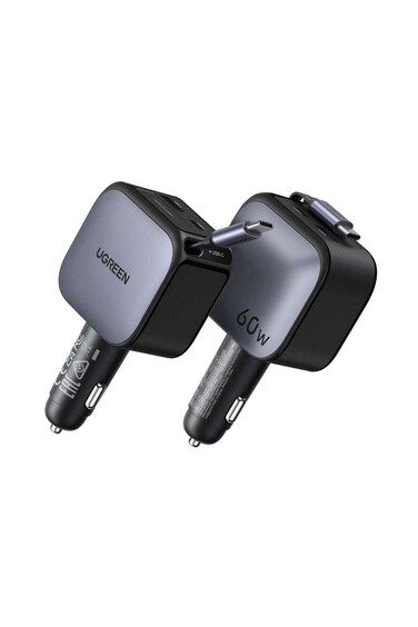 UGREEN EC602 Car Charger With Cable 60 Watts - Space Gray (EC602-55212B)