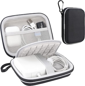 Lacdo Hard Carrying Case for MacBook Pro Air MagSafeMagSafe 2 Power Adapter, iPhone12 12 Pro Charger, USB-C Hub, Type-C Hub, Earbuds, USB Cable Organizer EVA Protective Shockproof Travel Bag Black