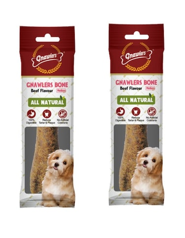 Gnawlers Bone 5" Medium Beef Dog Chew &ndash; 95g Pack x 2   Rawhide-Free, Long-Lasting Treat