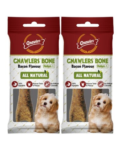 Gnawlers Beef Bone 4.5" Medium Dog Chew 90g (2pcs) x 2 Pack   Rawhide-Free &amp; Digestible