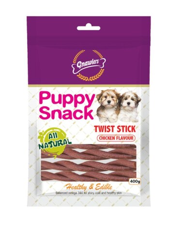 Gnawlers Twist Stick Puppy Snack 400g   Chicken Flavor