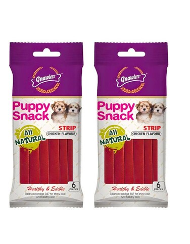 Gnawlers Puppy Snack Strips 80g &ndash; Chicken Flavour, Pack of 2, Healthy Treats for Puppies