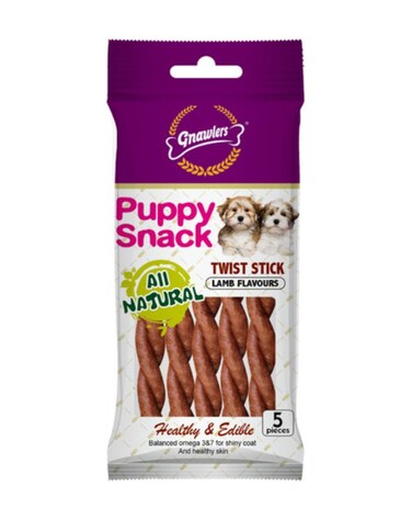 Gnawlers Twist Stick Puppy Snack 80g   Lamb Flavor, 5 Pcs