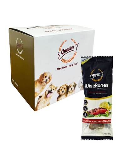 Gnawlers Wisebones Small Dog Treats Salmon &amp; Lemon 36pcs/Box   Natural Chewy Snack