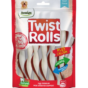 Dentalight 5" Twist Rolls Medium Dog Treats &ndash; Beef Flavor, 100g