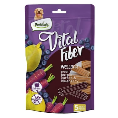 Dentalight Vital Fiber Wellbars 3" Treat for Dogs Pear, Purple Carrot &amp; Blueberry 85g &ndash; 5PC Pack
