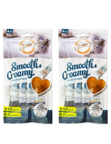 Gnawlers Smooth &amp; Creamy Lickable Cat Treats 4pcs x 15g Mussel Flavour Pack of 2   Tasty Cat Snack