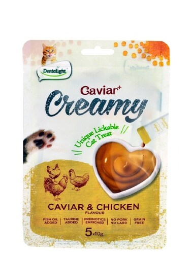 علاج قطط كريمي قابل للّعق مع الكافيار والدجاج - 10 جرام (عبوة من 5)
