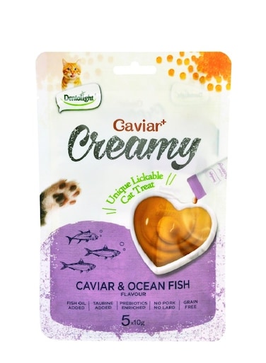 علاج كريمي قابل للّعق للقطط مع الكافيار والأسماك البحرية - 10 جرام (عبوة من 5)