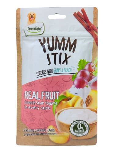 عصا يام ستكس للكلاب - رطبة وناعمة - زبادي مع عنب وخوخ - 70 جرام