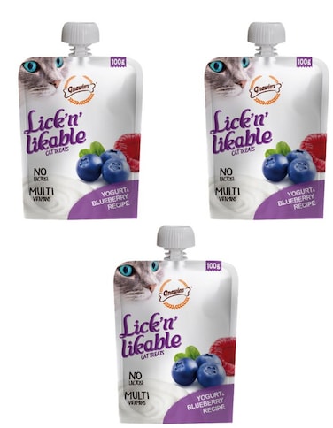 Gnawlers Lick 'n' Lickable Cat Treats 100g Yogurt &amp; Blueberry Pack of 3   Creamy Cat Snack