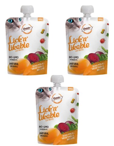 Gnawlers Lick 'n' Lickable Cat Treats 100g Egg Yolk &amp; Vegetable Pack of 3   Creamy Cat Snack