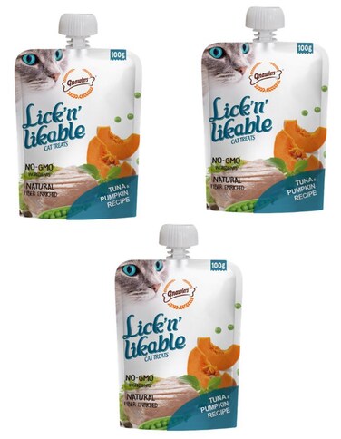 Gnawlers Lick 'n' Lickable Cat Treats 100g Tuna &amp; Pumpkin Pack of 3   Creamy Cat Snack