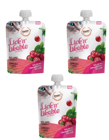 Gnawlers Lick 'n' Lickable Cat Treats 100g Salmon &amp; Cranberry Pack of 3   Creamy Cat Snack