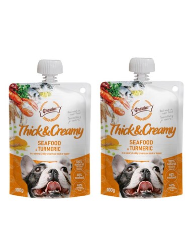 Gnawlers Thick &amp; Creamy Dog Treat 100g   Seafood &amp; Turmeric, 8pcs, 2 Pack