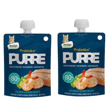 Dentalight Prebiotics+ Purr&eacute; 2PC Creamy Cat Treats 55g &ndash; Salmon &amp; Shrimp