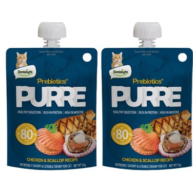 Dentalight Prebiotics+ Purr&eacute; Creamy Treats for Cat Chicken &amp; Scallop 55g &ndash; 2PC Pack