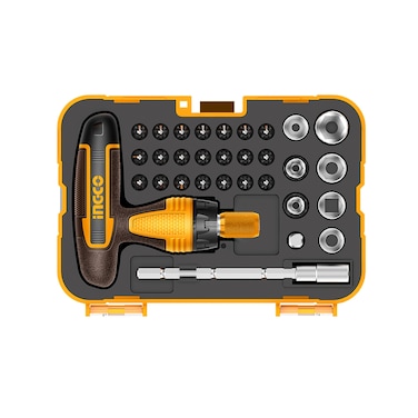 INGCO 32PCS T-Handle Wrench Screwdriver Set HKSDB0318 Professional Heavy-Duty Multi-Purpose Tool Kit for Automotive, Mechanical, and DIY Applications