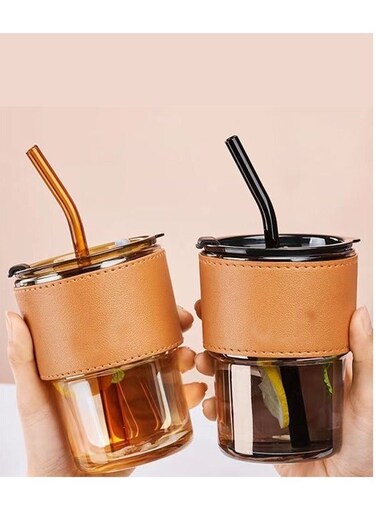 2-Piece Glass Bamboo Cup Set with Straw and Small Drainage Opening &acirc;&euro;&ldquo; Trendy Internet Celebrity Design, Perfect Summer Gift Water Cups for Women, Ideal Souvenir