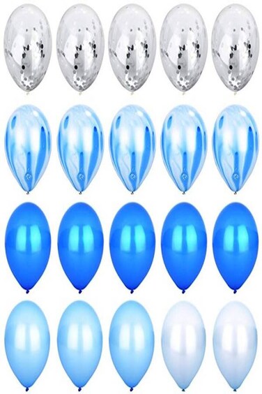 20 Piece Silver Metallic Latex Balloons Set with Confetti and Marble Balloons