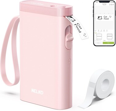 Nelko Bluetooth P21 Label Printer, Portable Self-Adhesive Labelling Device, Wireless Mini Printer for iOS Android, Home, Office - Pink
