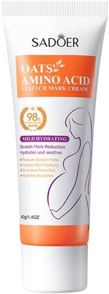 SADOER OATS Amino Acid Stretch Mark Cream Natural Anti-Stretch Mark, Hydrating, Firming &amp; Moisturizing Body Cream, Pregnancy &amp; Postpartum Skin Care, Smoothes &amp; Reduces Stretch Marks, Boosts Skin Ela