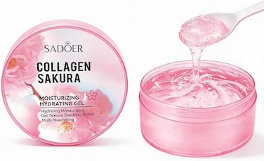 SADOER Collagen Sakura Moisturizing Hydrating Gel 300g for Face and Body Lightweight Fast Absorbing Gel with Aloe Vera Glycerin and Sakura Extract for Smooth Soft Elastic Skin