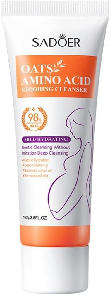 SADOER Oats Amino Acid Soothing Cleanser 100g, Gentle Hydrating Face Wash for Sensitive Skin, Mild Oat Extract Facial Cleanser, Soft Foam Daily Non-Drying Facial Wash
