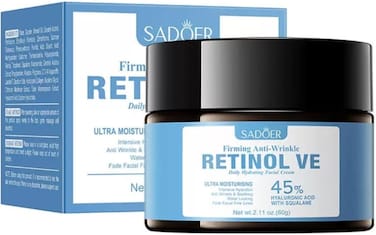 SADOER Retinol VE Daily Hydrating Facial Cream, Ultra Moisturising with 45% Hyaluronic Acid, Anti-Wrinkle Firming Formula, 60g