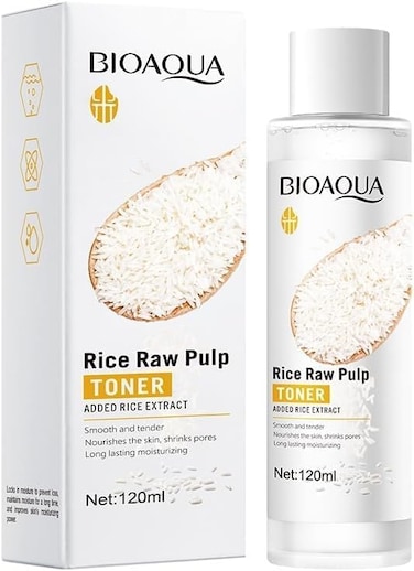 BIOAOUA Rice &amp; Pomegranate Facial Toner &ndash; Brightens Skin, Improves Complexion, Hydrates Dry &amp; Rough Skin &ndash; Non-Greasy, Refreshing Formula with Rice &amp; Grape Extract &ndash; 120ml