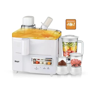 RAF 4-in-1 Food Processor 300W , Juicer, Blender, Meat Chopper, Grinder, 2 Speeds + Pulse, St Steel Blade, Perfect for Dry &amp; Wet Fine Grinding, Mixing &amp; Juicing