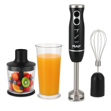 RAF 4 in 1 Hand Blender Set 1600W &ndash; Powerful Stick Blender with Two Speed Switches, 4 Blades, Chopper, Whisk &amp; 600ml Jar &ndash; Multifunction Food Processor for Juices, Smoothies &amp; Cooking