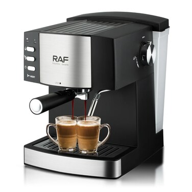 RAF Coffee Maker &ndash; 1.6L Espresso Machine with Milk Frother   850W, Twin Brewing Cycle, Anti-Drip &amp; Reboil Function   Cappuccino, Latte, Macchiato &amp; Espresso Maker