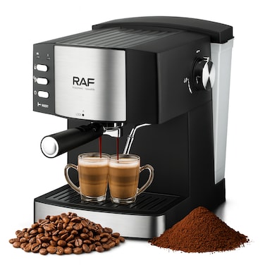 RAF Espresso Coffee Maker 850W   Italian-Style Coffee Machine with 1.6L Water Tank &amp; Milk Frother   Twin Brewing System, Anti-Drip &amp; Reboil Function for Latte, Cappuccino &amp; Espresso