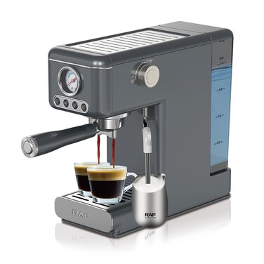 RAF Semi-Automatic Espresso Coffee Machine 1300W   20 Bar High-Pressure Coffee Maker with Dual Boiler   1.2L Water Tank, Steam Wand Milk Frother &amp; Pressure Gauge