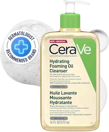 CeraVe Hydrating Foaming Oil Cleanser 473ml for Normal to Very Dry Skin with Squalane, Triglyceride and 3 Essential Ceramides. For Face and Body
