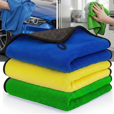 Car Drying Towel 3-Pack   Super Absorbent Microfiber Cleaning Cloths for Cars, Windows, Kitchen &amp; Home   Streak-Free, Lint-Free, Reusable Wash Cloths for Auto Detailing &amp; Multipurpose Cleaning