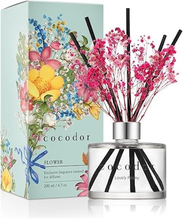 Cocodor Preserved Real Flower Reed Diffuser / Lovely Peony / 6.7oz(200ml) / 1 Pack / Reed Diffuser Set, Oil Diffuser &amp; Reed Diffuser Sticks