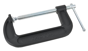 Tactix C-Clamp 5 Inch (125mm), Heavy-Duty Cast-Iron Body, Industrial Strength, Ideal for Woodworking, Gluing, Welding, Automotive and Repairs, Black- 215007